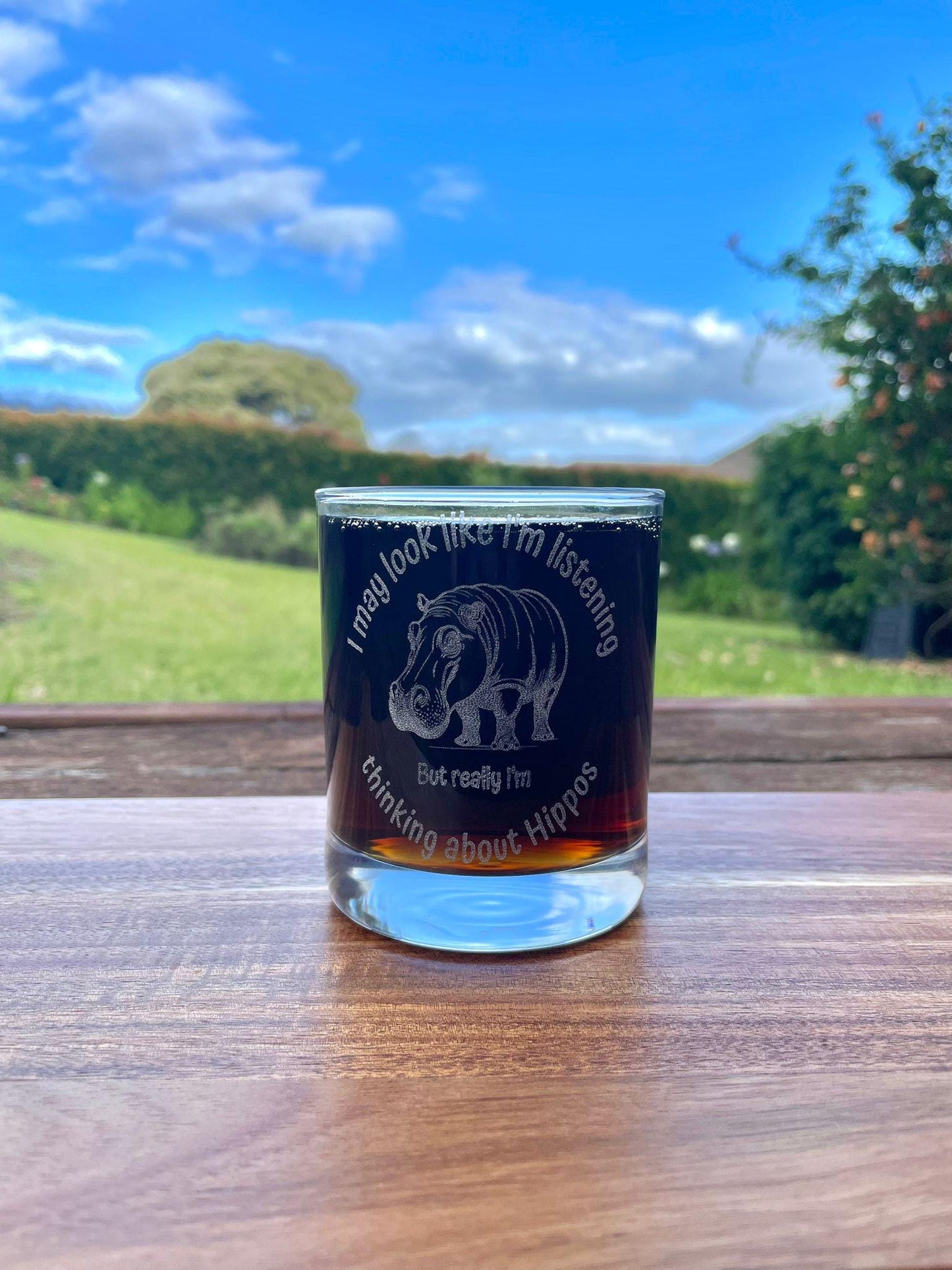 Hippo Laser Engraved Tumbler Glass Hippopotamus image I May look like I'm listening Personalized Unique Gifts For Home Glasses