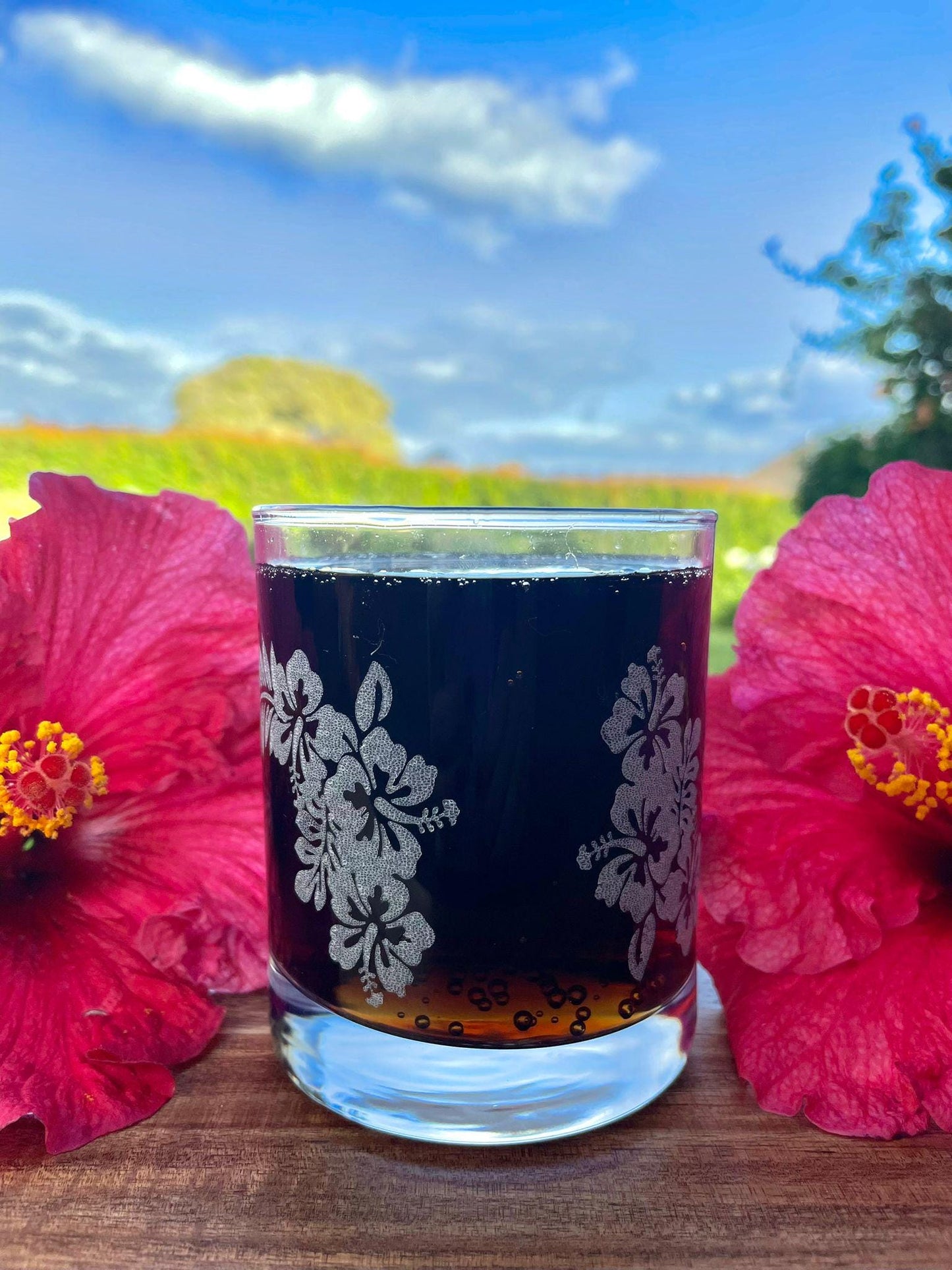 Hibiscus Flower Tumbler Glass Wrap around Laser engraved Hibiscus Flower Housewarming Birthday Anniversary Personalized Gifts