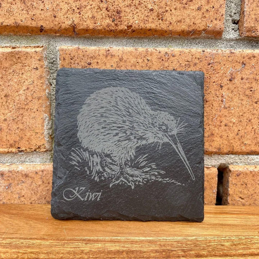Birds of New Zealand Laser Engraved Slate Coasters set Tui, Kiwi, Morepork, Fantail - Native Nz Housewarming Birthday Anniversary Gifts