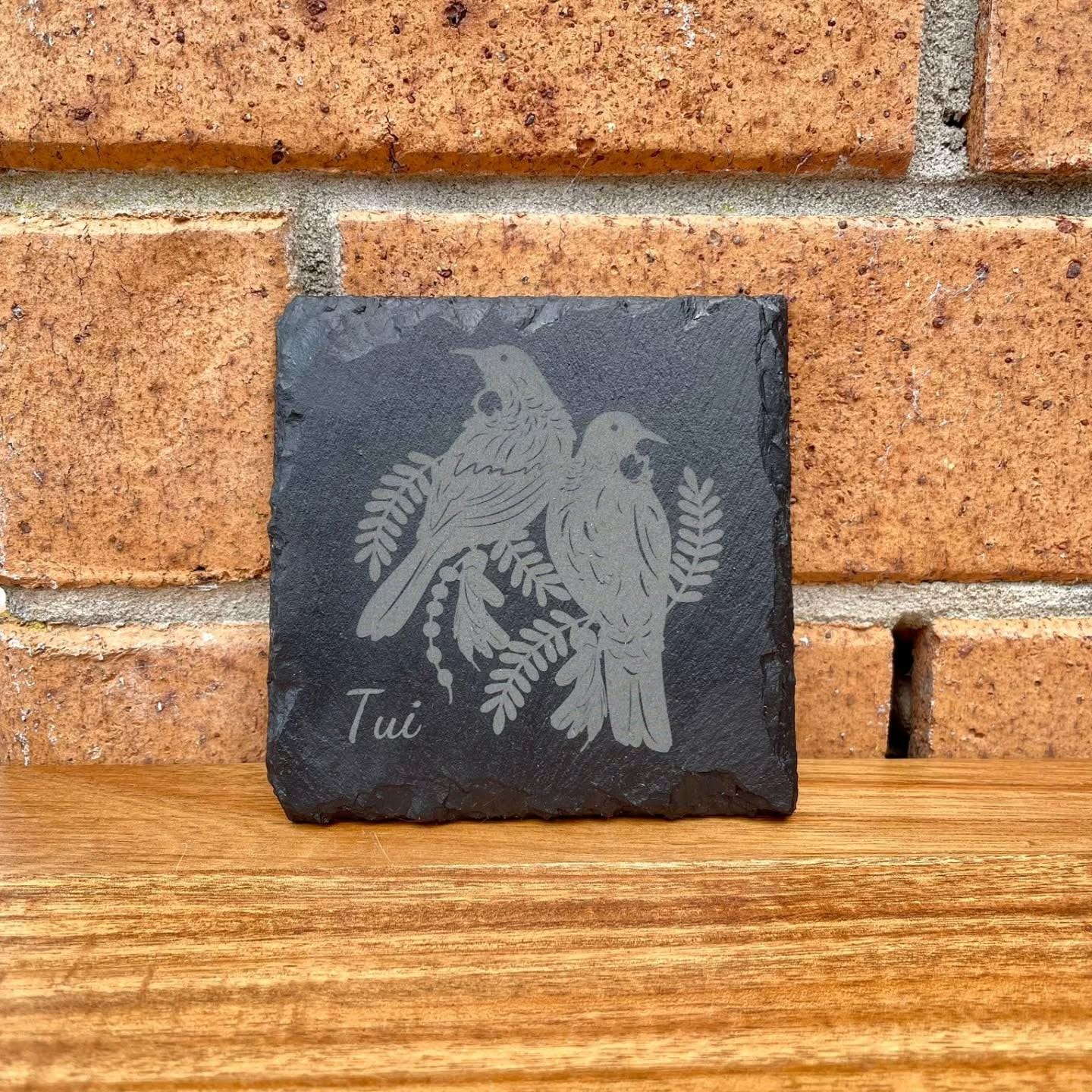 Tui - Native Bird of New Zealand Laser Etched Slate Coaster - 100mm - Housewarming - Birthday - Anniversary - NZ Wildlife - Personalised