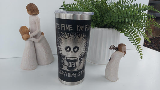 Unique Travel Cup It's Fine I'm Fine Everything is Fine Coffee Mug Black Tumbler 20oz Insulated Tumbler Laser Engraved Cat Stainless Steel