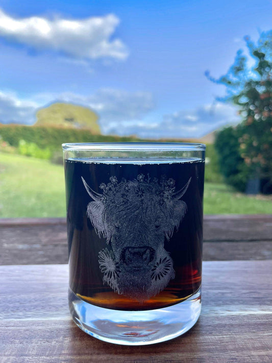 Highland Cow Tumbler Glass Laser engraved Personalized Housewarming Birthday Farming Gift Mother Day Easter Drinking Glassware