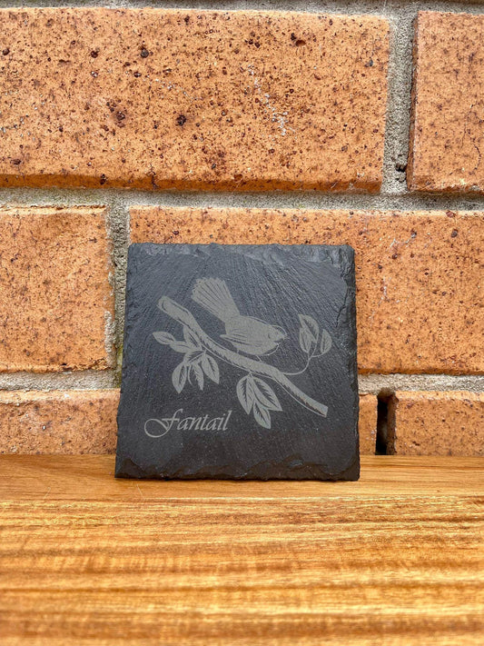 Fantail Piwakawaka - Birds of New Zealand Laser Engraved Slate Coaster NZ Wildlife Memorial Spiritual Gift Housewarming Birthday Home Decor