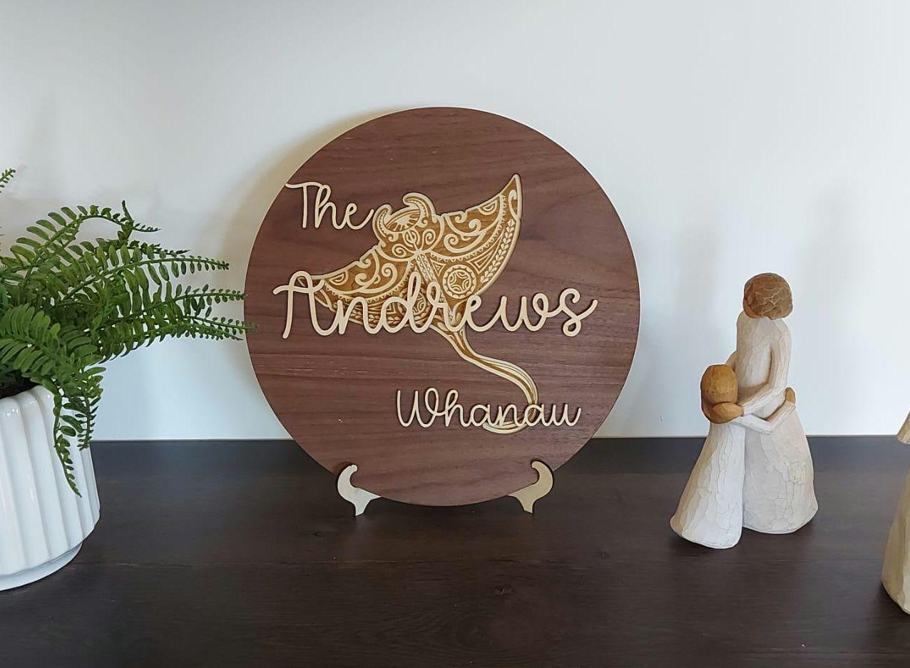 Family Whanua Ray Sign Personalised Layered Wooden Wall Hanging Rustic Gift Mothers Day Birthday Christmas Maori Personalized Home Decor
