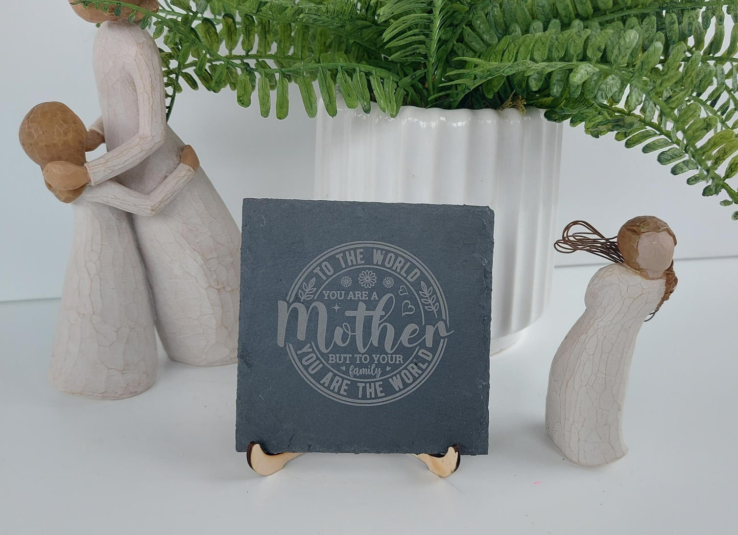 To The World Your Just A Mother Personalised Engraved Slate Coaster Perfect Mothers Day Gift for Mum Nan Family Rustic Birthday Perzonalised