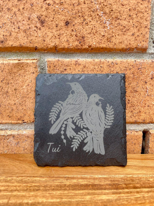 Tui - Native Bird of New Zealand Laser Etched Slate Coaster - 100mm - Housewarming - Birthday - Anniversary - NZ Wildlife - Personalised