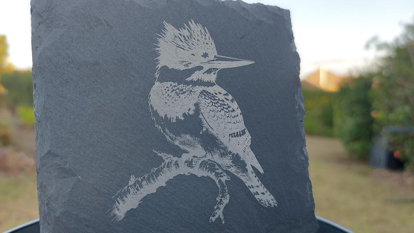 Kingfisher Kotare - Bird of New Zealand Laser Etched Slate Coaster - 100mm - Housewarming Birthday Anniversary NZ Wildlife Personalised