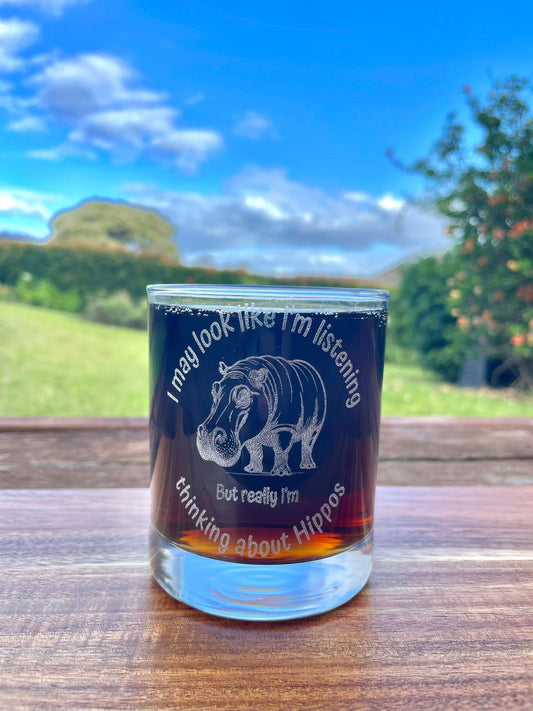 Hippo Laser Engraved Tumbler Glass Hippopotamus image I May look like I'm listening Personalized Unique Gifts For Home Glasses