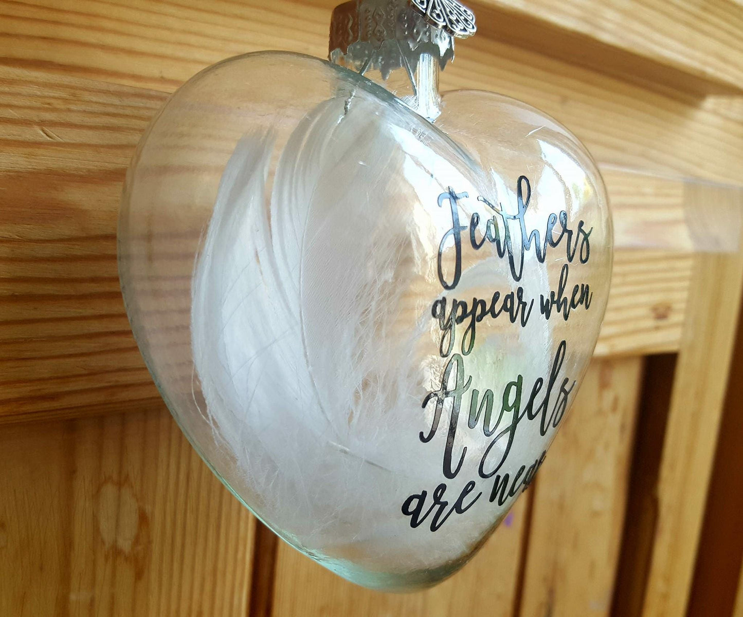 Feathers Appear When Angels Are Near GLASS Heart Memorial Hanging Bauble Personalised Remembrance Gift Personalized Family Loss Keepsake