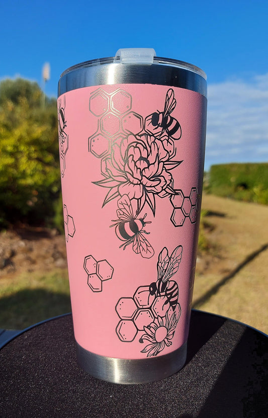 Unique Laser Engraved Travel Cup Honey Bumble Bee Mug Pink Tumbler 20oz 600ml Insulated Tumbler Laser Engraved Stainless Steel Mum Gifts