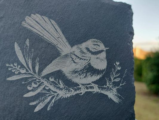 Piwakawaka Fantail New Zealand Birds Laser Engraved Slate Coaster NZ Wildlife Memorial Spiritual Gift Housewarming Birthday Home Decor
