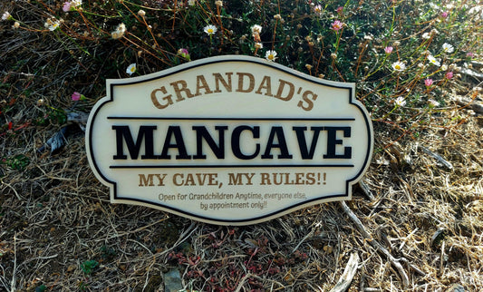 Grandads MANCAVE Personalized wooden Sign Rustic Plaque Grandchildren Welcome Garage Dad Birthday Fathers Day Personalised Man Shed Bar Sign