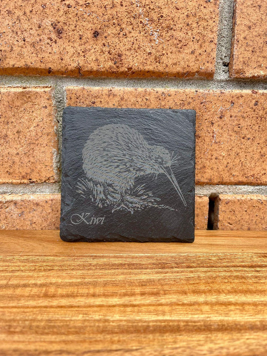 KIWI - Birds of New Zealand Laser Etched Slate Coaster Native NZ Wildlife Endangered Native Animals Personalized Housewarming Birthday Gifts