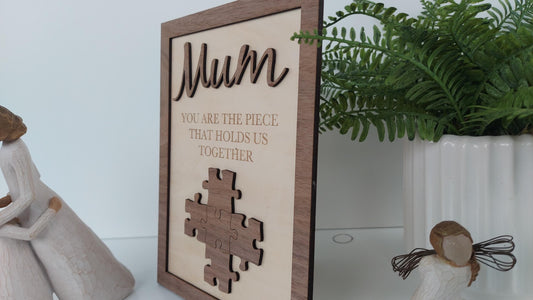 MUM You Are The Piece That Holds Us All Together Personalized wooden Sign Rustic Plaque Grandchildren Birthday Mothers Day Personalised Gift