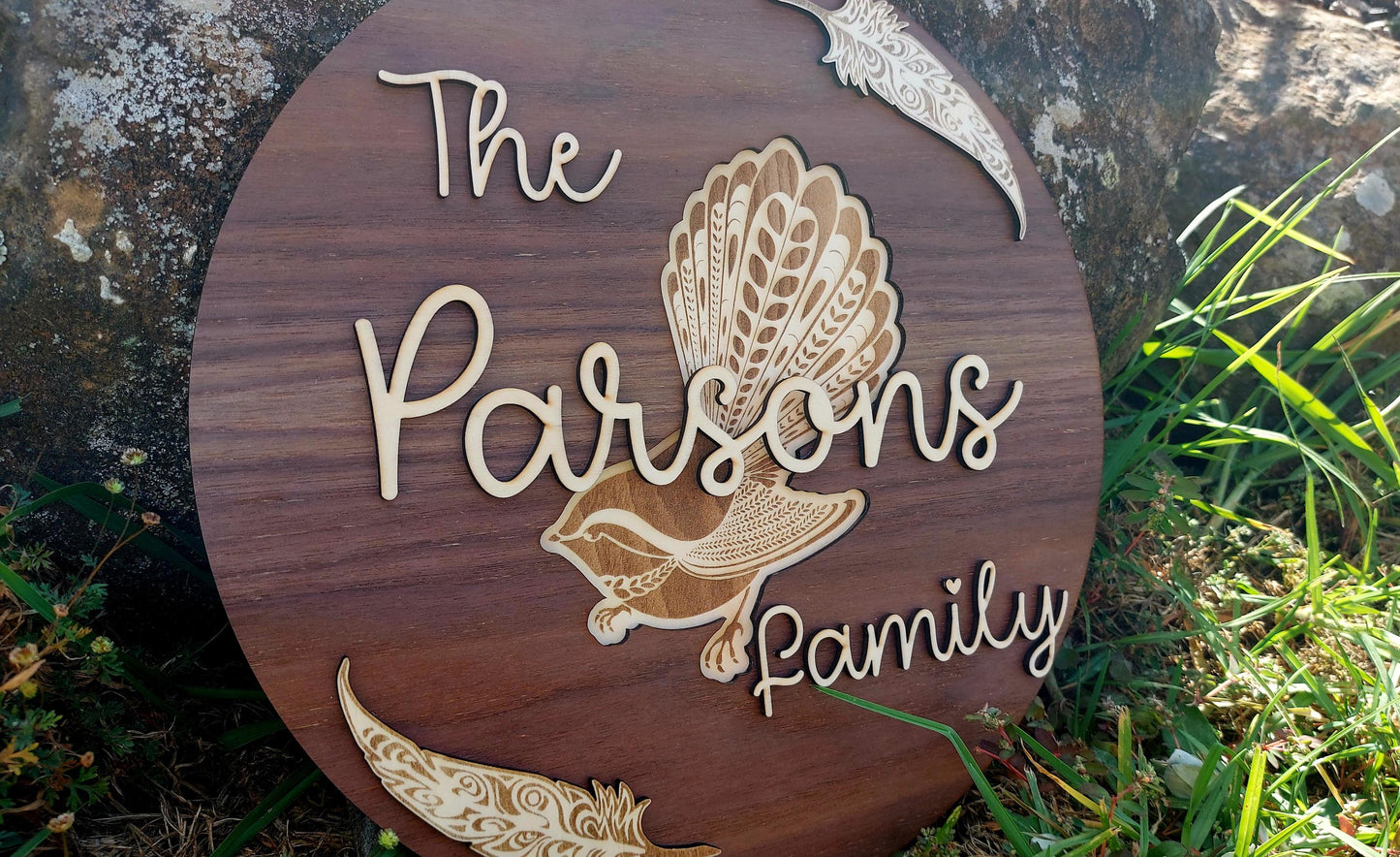 Family Whanua Fantail Sign Personalised Layered Wooden Wall Hanging Rustic Gift Mothers Day Birthday Christmas Maori Personalized Home Decor