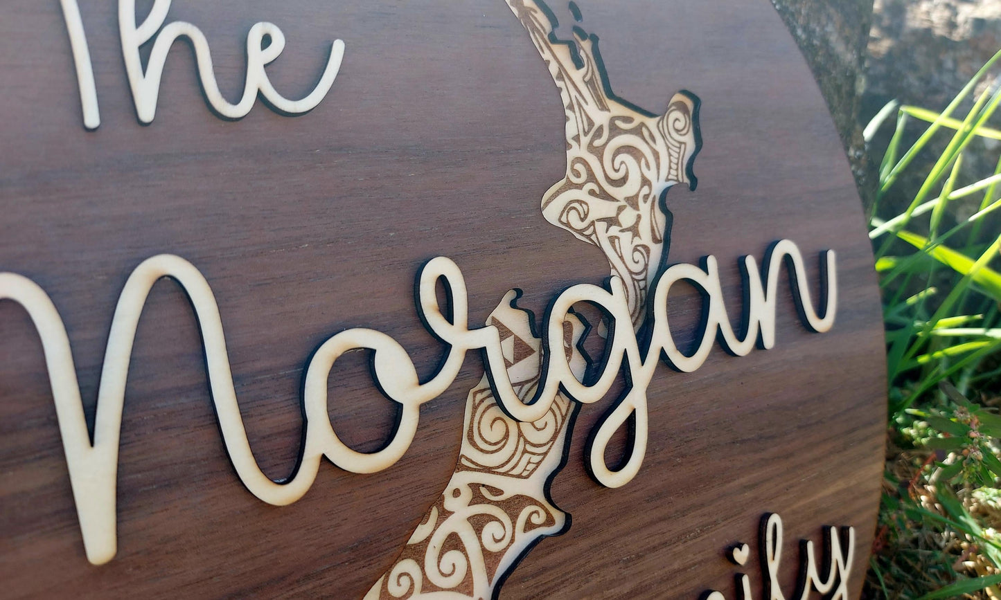 Family Whanua New Zealand Sign Personalised Layered Wooden Wall Hanging Rustic Gift Mothers Day Birthday Christmas Personalized Home Decor