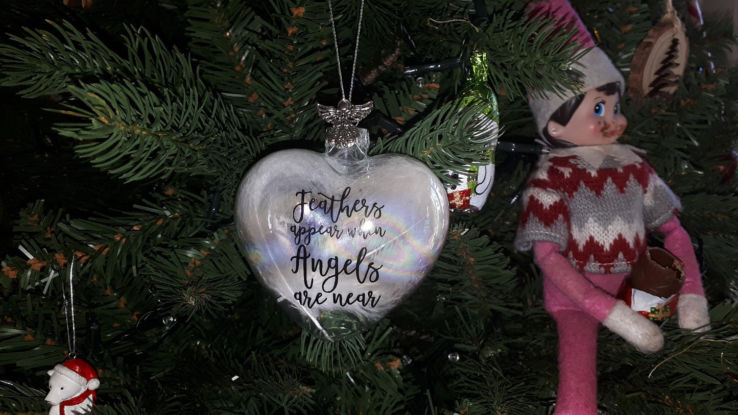 Feathers Appear When Angels Are Near GLASS Heart Memorial Hanging Bauble Personalised Remembrance Gift Personalized Family Loss Keepsake