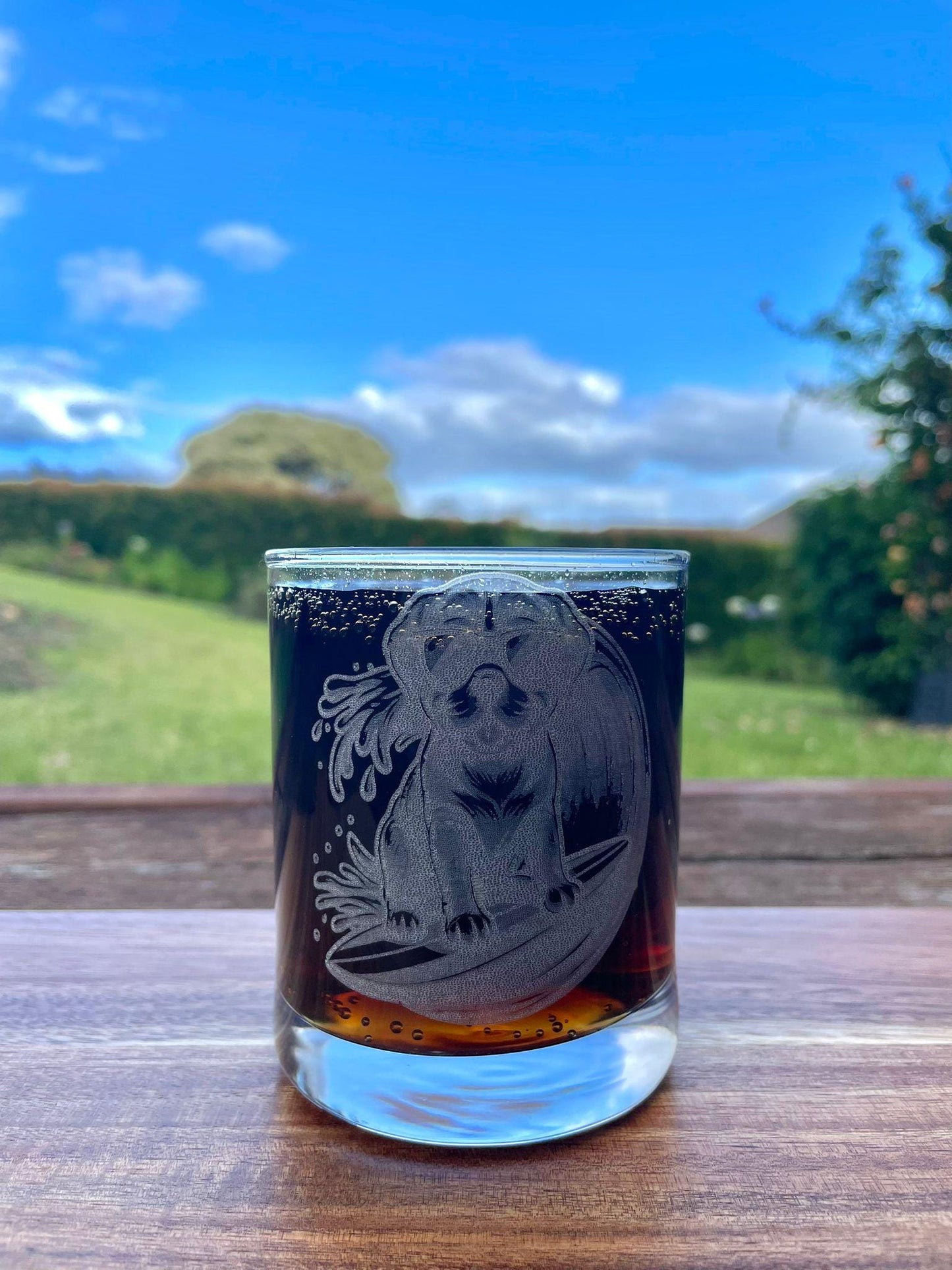 Surfing Dog Laser Engraved Tumbler Glass Housewarming Birthday Anniversary Beach Days Puppy Personalized Glassware House Gifts