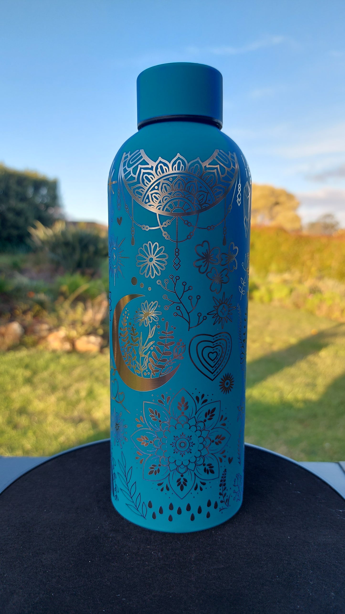 Unique Engraved Water Bottle Boho Mandela 500ml Laser Engraved Stainless Steel Gifts Drink Bottle Hearts Flowers