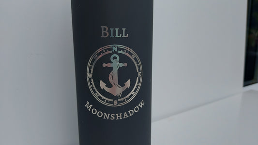 Nautical Anchor and Compass Personalised Water Bottle - 500ml Various Colours - Sailing, boats
