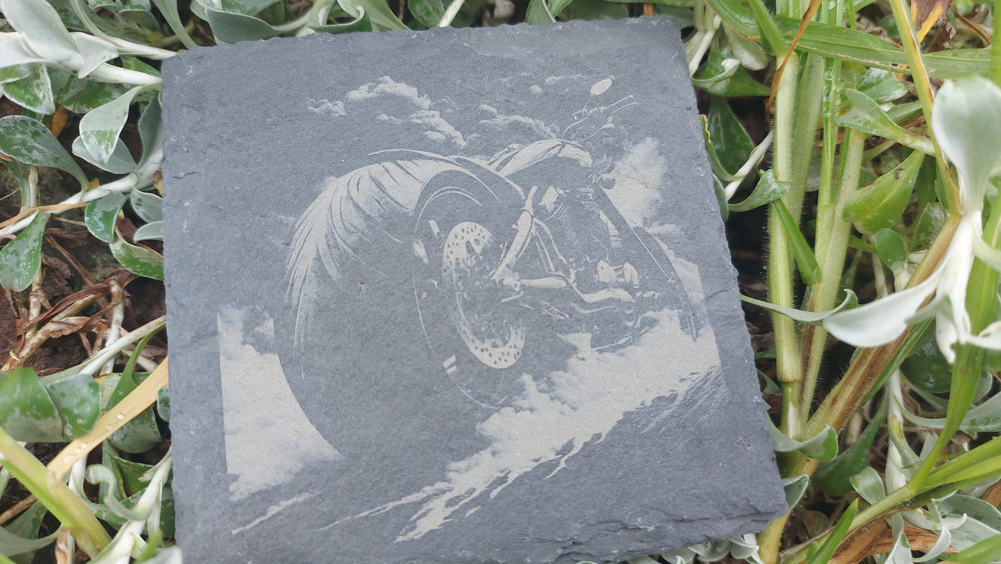 Laser Engraved Slate Coaster Motorbikes, Housewarming Birthday Anniversary Gifts