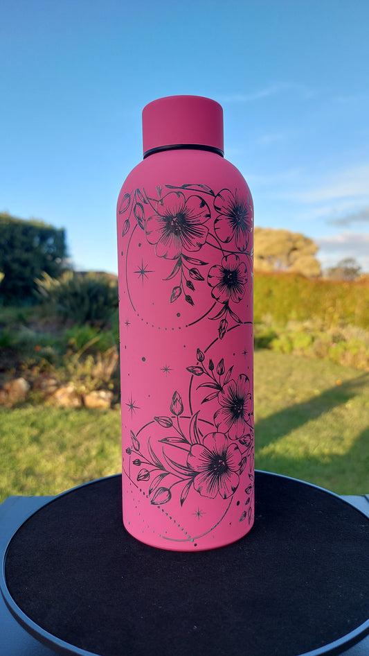 Unique Engraved Water Bottle 500ml Laser Engraved Stainless Steel Gifts Drink Bottle Cherry Blossom Flowers Floral pink