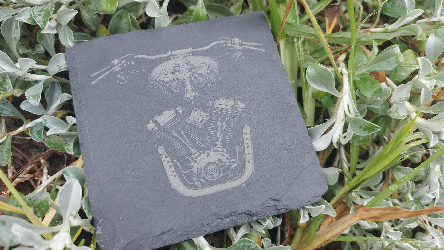 Laser Engraved Slate Coaster Motorbikes Engine, Housewarming Birthday Anniversary Gifts (Copy)