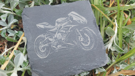 Laser Engraved Slate Coaster Racing Motorbikes, Housewarming Birthday Anniversary Gifts