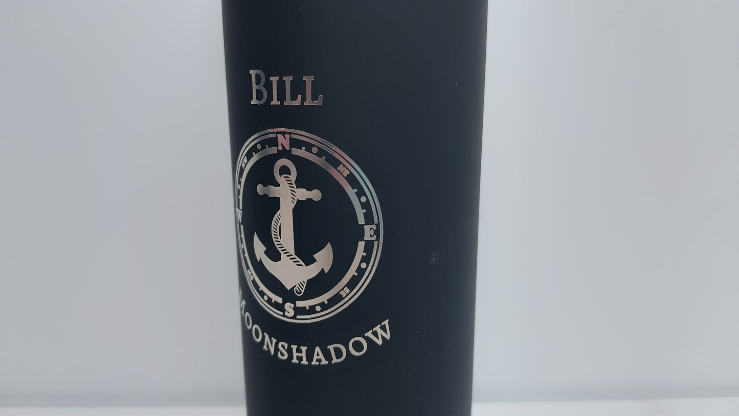 Nautical Anchor and Compass Personalised Water Bottle - 500ml Various Colours - Sailing, boats