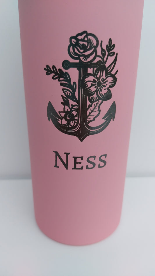 Floral Anchor Nautical Personalised Water Bottle - 500ml Various Colours