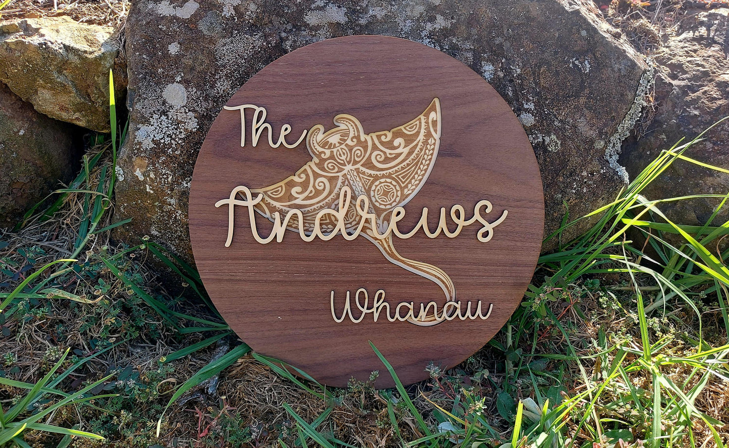 Family Whanua Ray Sign Personalised Layered Wooden Wall Hanging Rustic Gift Mothers Day Birthday Christmas Maori Personalized Home Decor
