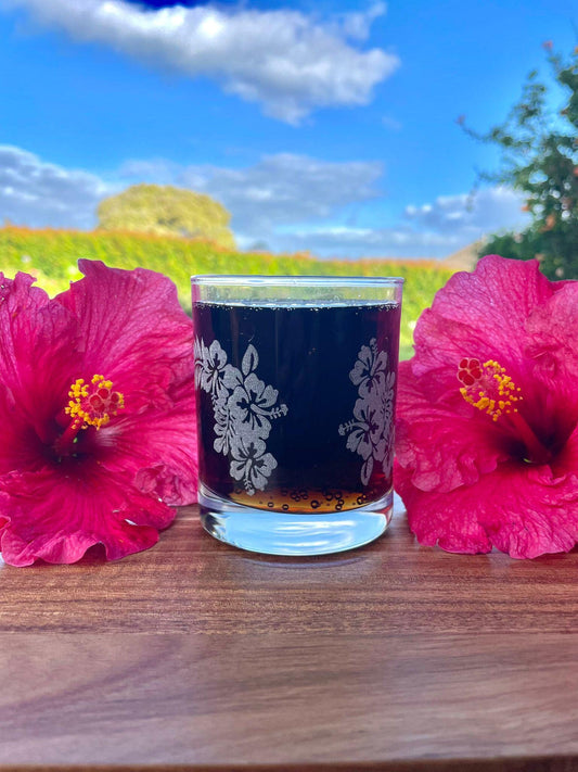 Hibiscus Flower Tumbler Glass Wrap around Laser engraved Hibiscus Flower Housewarming Birthday Anniversary Personalized Gifts