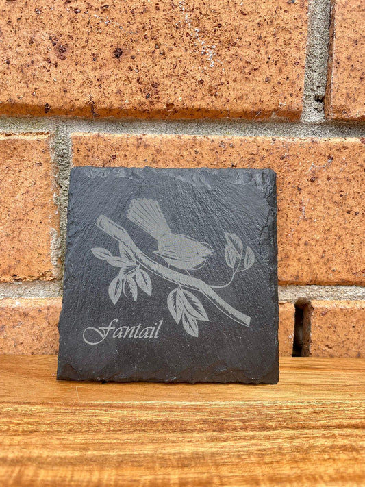 Fantail Piwakawaka - Birds of New Zealand Laser Engraved Slate Coaster NZ Wildlife Memorial Spiritual Gift Housewarming Birthday Home Decor