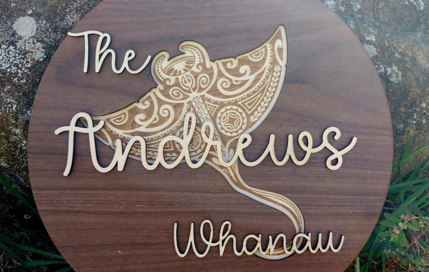 Family Whanua Ray Sign Personalised Layered Wooden Wall Hanging Rustic Gift Mothers Day Birthday Christmas Maori Personalized Home Decor