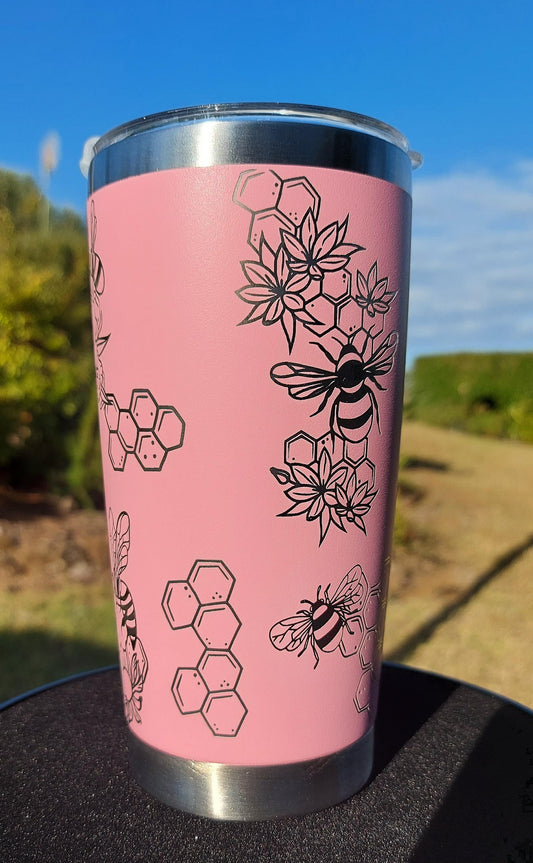 Unique Laser Engraved Travel Cup Honey Bumble Bee Mug Pink Tumbler 20oz 600ml Insulated Tumbler Laser Engraved Stainless Steel Mum Gifts
