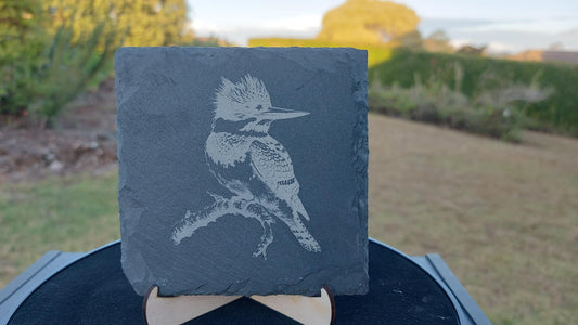 Kingfisher Kotare - Bird of New Zealand Laser Etched Slate Coaster - 100mm - Housewarming Birthday Anniversary NZ Wildlife Personalised