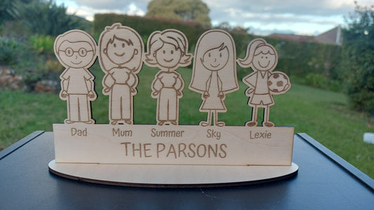 Personalised Engraved Wooden Character Family Sign - Freestanding Personalized Rustic Home Plaque - Gift Birthday Mum Dad Nan Whanua