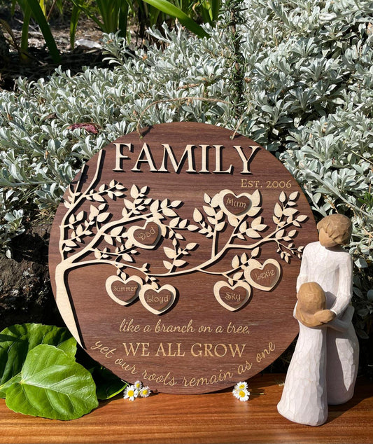 Family Tree Sign Personalised Layered Wooden Wall Hanging Rustic Gift Mothers Day Birthday Christmas Custom Made Personalized Home Decor