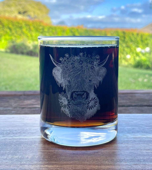 Highland Cow Tumbler Glass Laser engraved Personalized Housewarming Birthday Farming Gift Mother Day Easter Drinking Glassware
