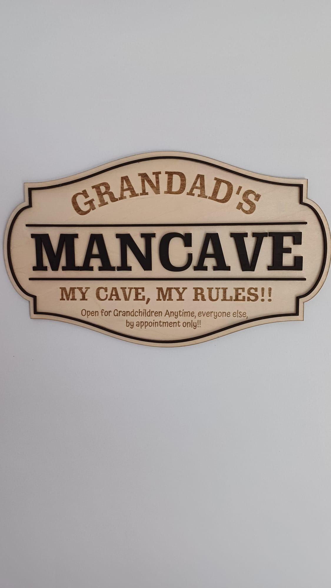 Grandads MANCAVE Personalized wooden Sign Rustic Plaque Grandchildren Welcome Garage Dad Birthday Fathers Day Personalised Man Shed Bar Sign