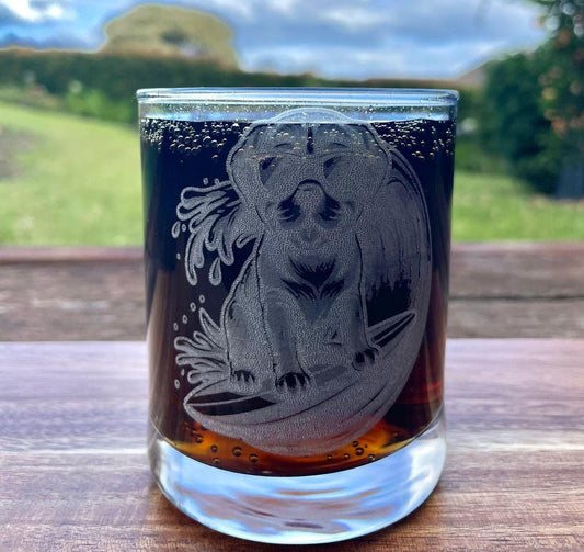 Surfing Dog Laser Engraved Tumbler Glass Housewarming Birthday Anniversary Beach Days Puppy Personalized Glassware House Gifts