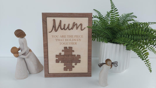 MUM You Are The Piece That Holds Us All Together Personalized wooden Sign Rustic Plaque Grandchildren Birthday Mothers Day Personalised Gift