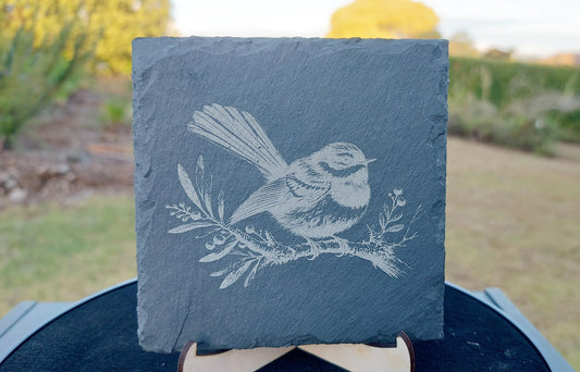 Piwakawaka Fantail New Zealand Birds Laser Engraved Slate Coaster NZ Wildlife Memorial Spiritual Gift Housewarming Birthday Home Decor
