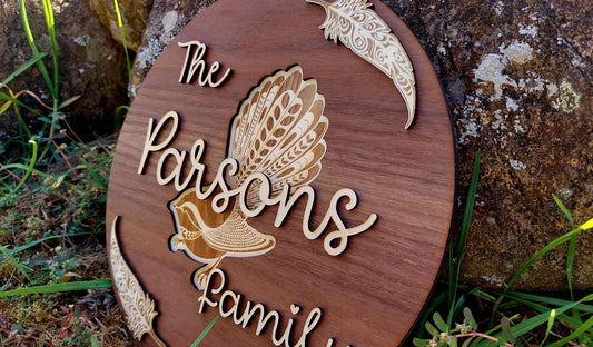 Family Whanua Fantail Sign Personalised Layered Wooden Wall Hanging Rustic Gift Mothers Day Birthday Christmas Maori Personalized Home Decor