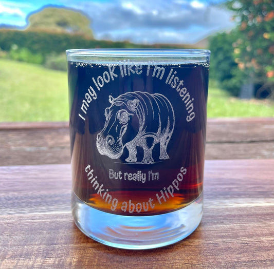 Hippo Laser Engraved Tumbler Glass Hippopotamus image I May look like I'm listening Personalized Unique Gifts For Home Glasses