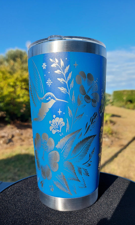 Unique Laser Engraved Travel Cup Humming Bird Mug Royal Blue Tumbler 20oz 600ml Insulated Tumbler Laser Engraved Stainless Steel Mum Gifts