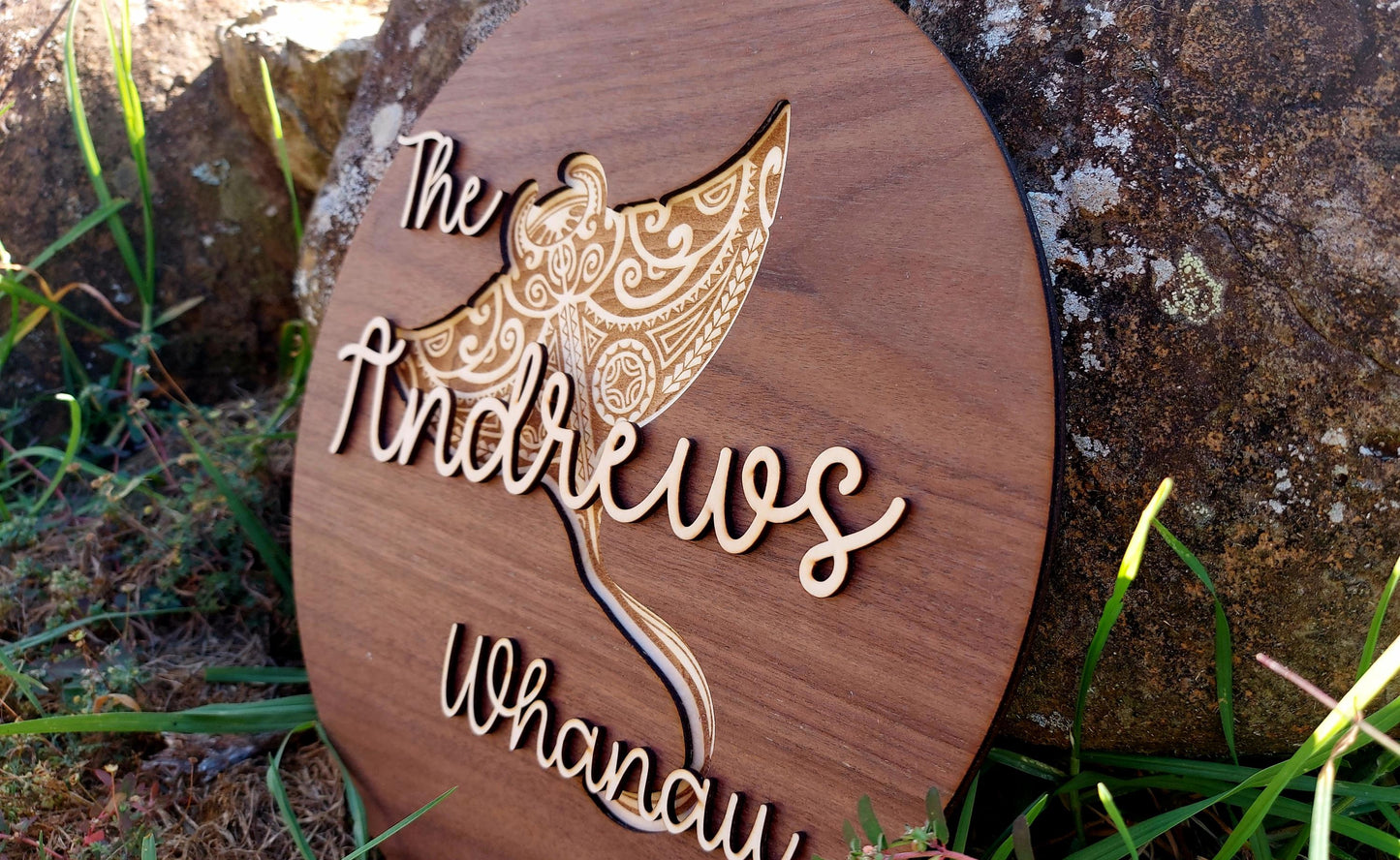 Family Whanua Ray Sign Personalised Layered Wooden Wall Hanging Rustic Gift Mothers Day Birthday Christmas Maori Personalized Home Decor