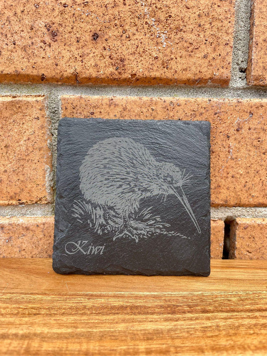 KIWI - Birds of New Zealand Laser Etched Slate Coaster Native NZ Wildlife Endangered Native Animals Personalized Housewarming Birthday Gifts
