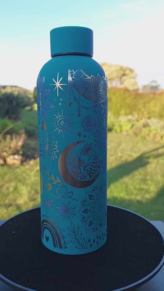 Unique Engraved Water Bottle Boho Mandela 500ml Laser Engraved Stainless Steel Gifts Drink Bottle Hearts Flowers