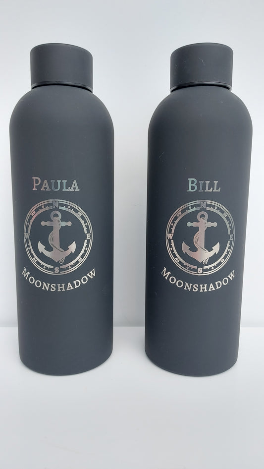 Nautical Anchor and Compass Personalised Water Bottle - 500ml Various Colours - Sailing, boats